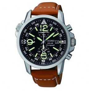 Seiko Watch Solar SSC081P1 Chronograph Leather Man