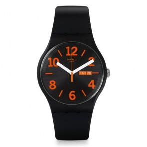 swatch black and orange watch